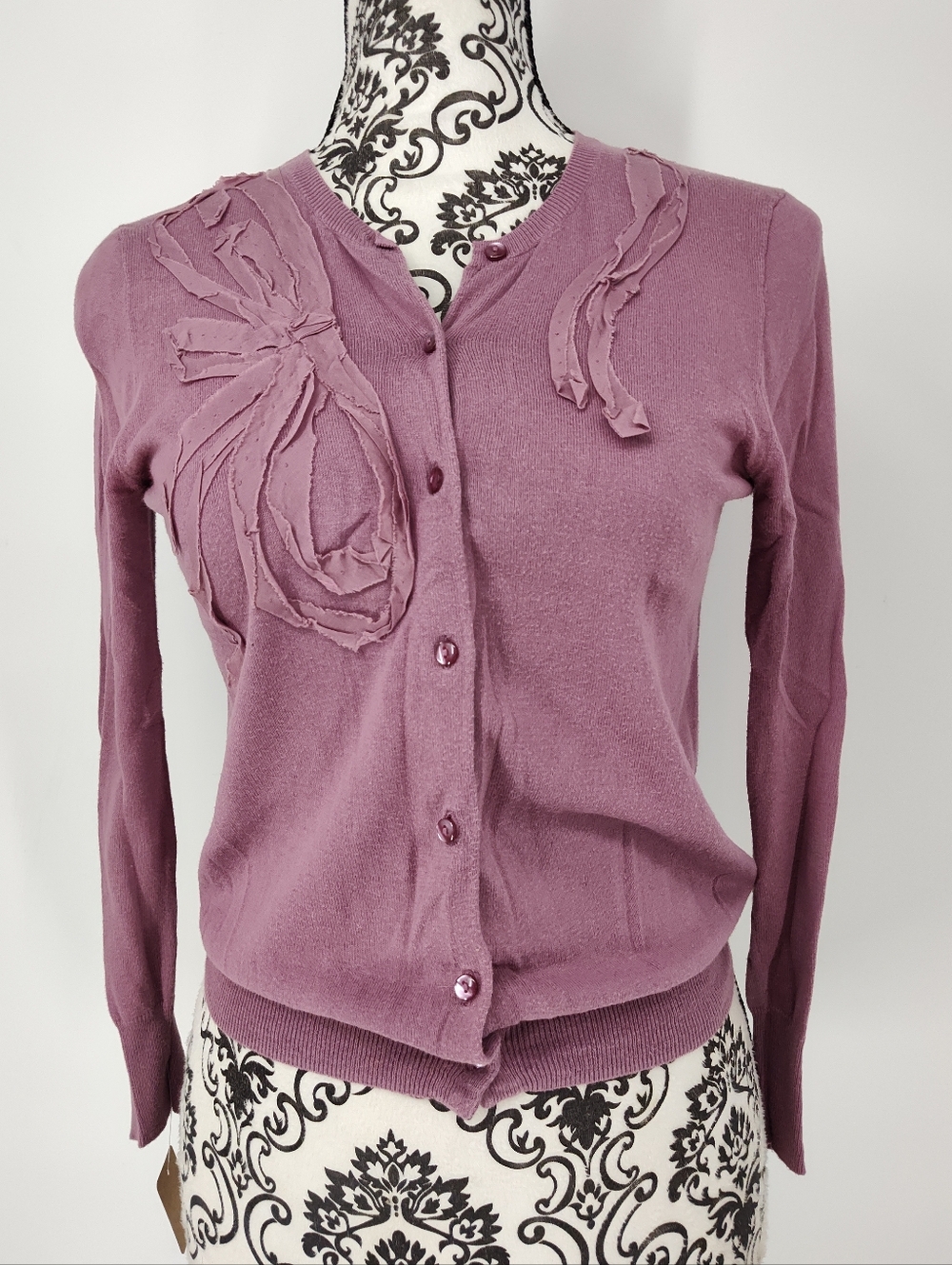 J. Crew Mauve Embellished Button-Front Cotton Cardigan Women's Small